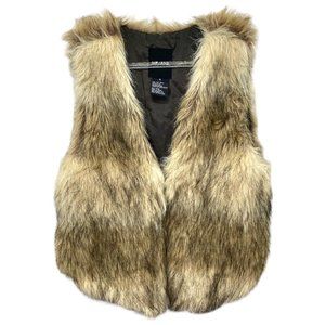 Me Jane sz M tan & brown BOHO long hair faux fur‎ hook & eye closure V-neck vest